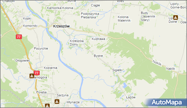 mapa Bystre gmina Krzeszów, Bystre gmina Krzeszów na mapie Targeo