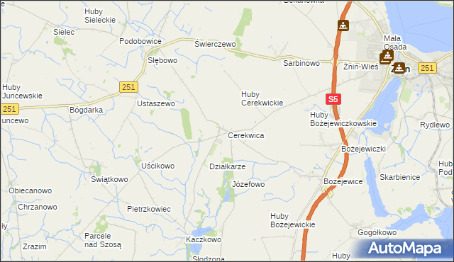 mapa Cerekwica gmina Żnin, Cerekwica gmina Żnin na mapie Targeo