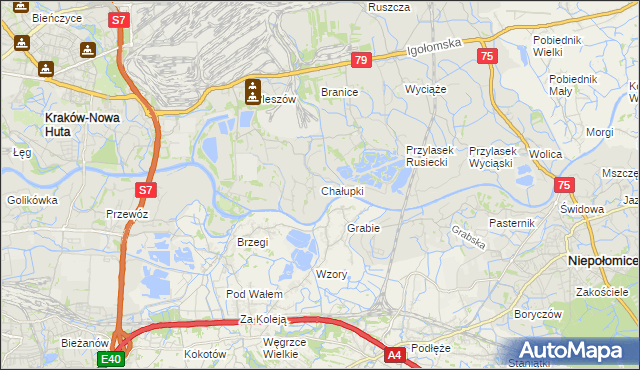 mapa Chałupki gmina Kraków, Chałupki gmina Kraków na mapie Targeo