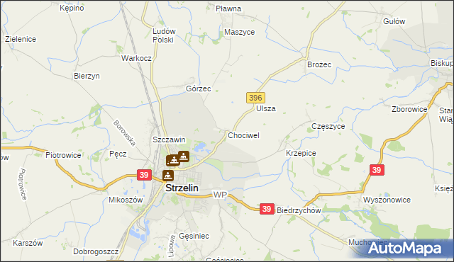 mapa Chociwel gmina Strzelin, Chociwel gmina Strzelin na mapie Targeo