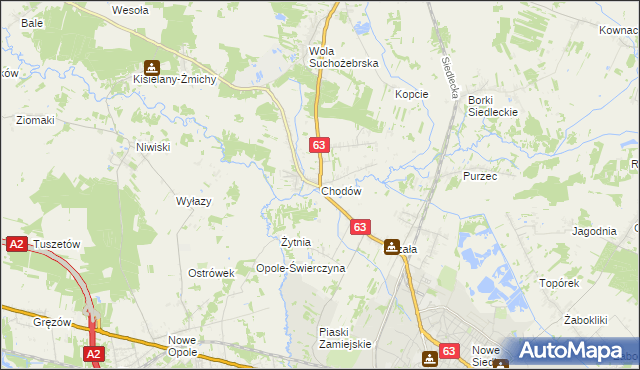 mapa Chodów gmina Siedlce, Chodów gmina Siedlce na mapie Targeo