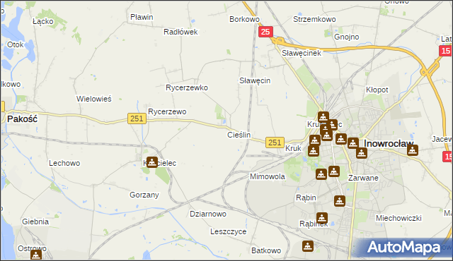 mapa Cieślin gmina Inowrocław, Cieślin gmina Inowrocław na mapie Targeo