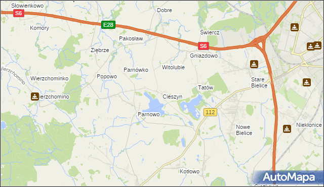 mapa Cieszyn gmina Biesiekierz, Cieszyn gmina Biesiekierz na mapie Targeo