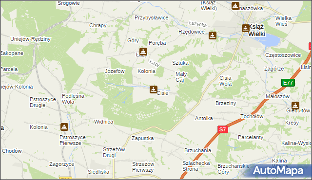 mapa Cisie gmina Książ Wielki, Cisie gmina Książ Wielki na mapie Targeo