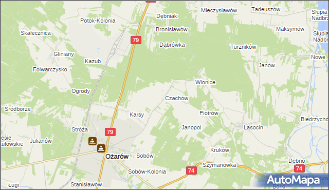 mapa Czachów gmina Ożarów, Czachów gmina Ożarów na mapie Targeo