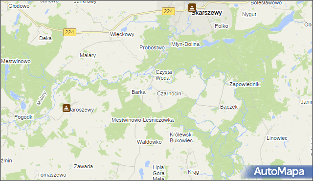 mapa Czarnocin gmina Skarszewy, Czarnocin gmina Skarszewy na mapie Targeo