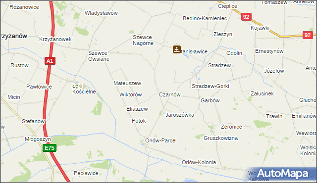 mapa Czarnów gmina Bedlno, Czarnów gmina Bedlno na mapie Targeo
