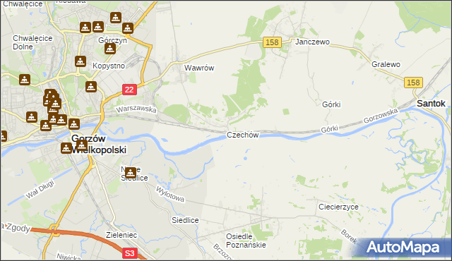 mapa Czechów gmina Santok, Czechów gmina Santok na mapie Targeo