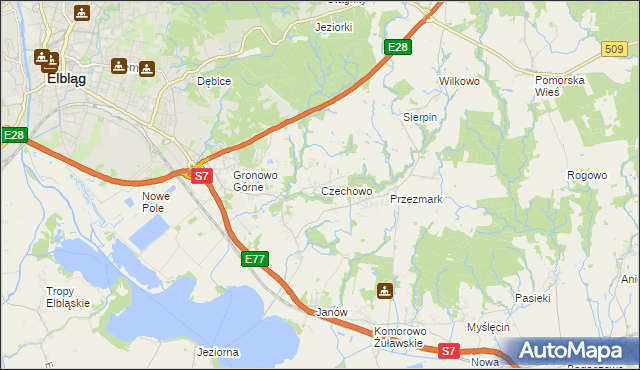 mapa Czechowo gmina Elbląg, Czechowo gmina Elbląg na mapie Targeo