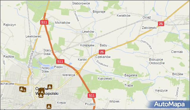 mapa Czekanów gmina Ostrów Wielkopolski, Czekanów gmina Ostrów Wielkopolski na mapie Targeo