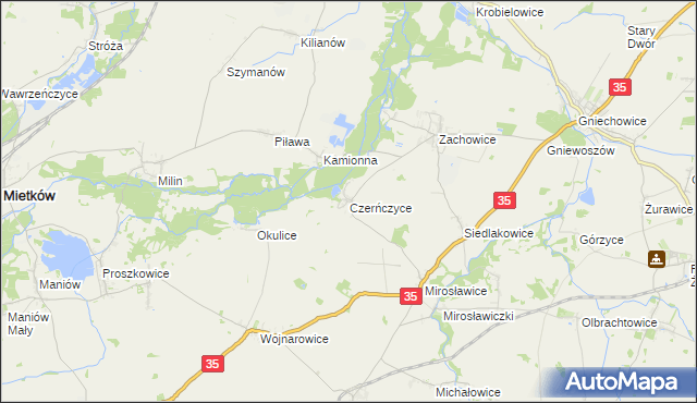 mapa Czerńczyce gmina Kąty Wrocławskie, Czerńczyce gmina Kąty Wrocławskie na mapie Targeo