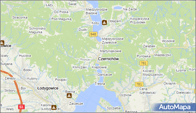 mapa Czernichów powiat żywiecki, Czernichów powiat żywiecki na mapie Targeo