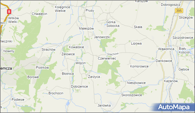 mapa Czerwieniec gmina Kondratowice, Czerwieniec gmina Kondratowice na mapie Targeo