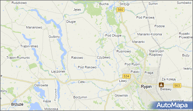 mapa Czyżewo gmina Rypin, Czyżewo gmina Rypin na mapie Targeo