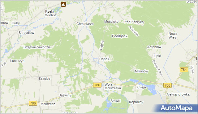 mapa Dąbek gmina Dąbrowa Zielona, Dąbek gmina Dąbrowa Zielona na mapie Targeo