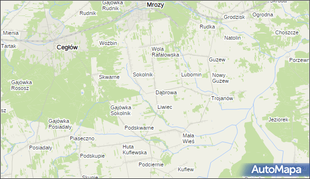 mapa Dąbrowa gmina Mrozy, Dąbrowa gmina Mrozy na mapie Targeo