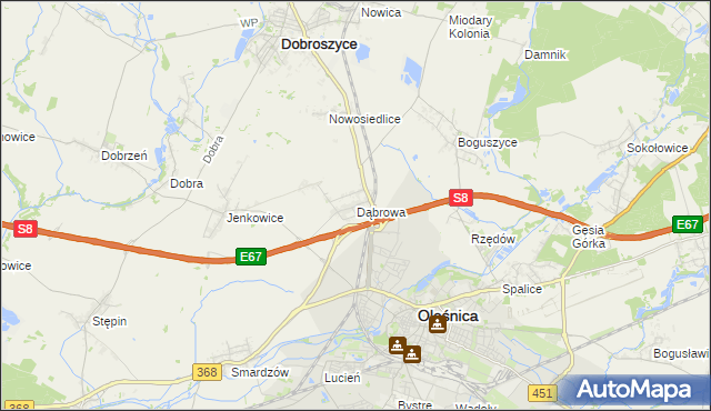 mapa Dąbrowa gmina Oleśnica, Dąbrowa gmina Oleśnica na mapie Targeo