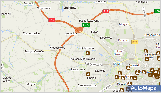 mapa Dąbrowica gmina Jastków, Dąbrowica gmina Jastków na mapie Targeo