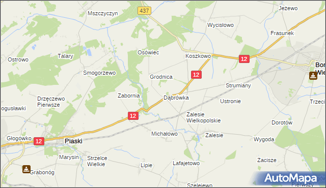 mapa Dąbrówka gmina Borek Wielkopolski, Dąbrówka gmina Borek Wielkopolski na mapie Targeo