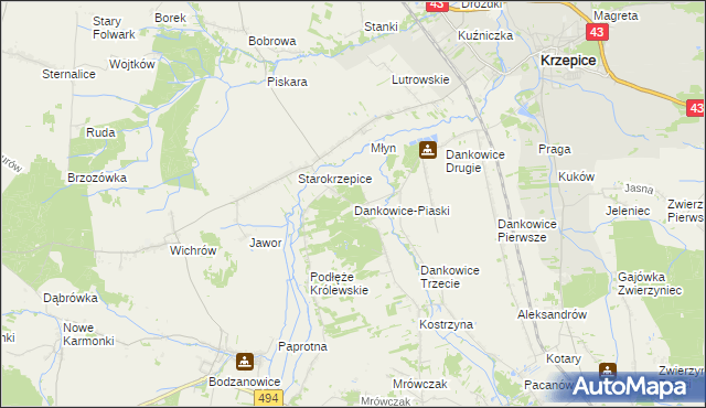 mapa Dankowice-Piaski, Dankowice-Piaski na mapie Targeo