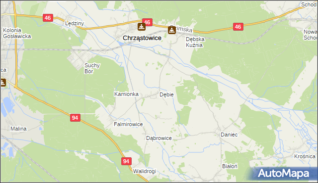 mapa Dębie gmina Chrząstowice, Dębie gmina Chrząstowice na mapie Targeo