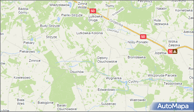 mapa Dębiny Osuchowskie, Dębiny Osuchowskie na mapie Targeo