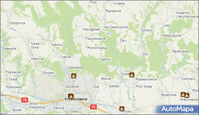 mapa Dębnik gmina Krzeszowice, Dębnik gmina Krzeszowice na mapie Targeo