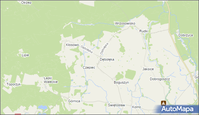 mapa Dębołęka gmina Wałcz, Dębołęka gmina Wałcz na mapie Targeo
