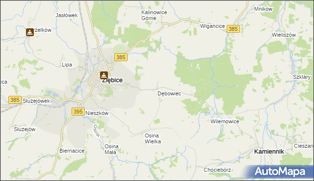 mapa Dębowiec gmina Ziębice, Dębowiec gmina Ziębice na mapie Targeo