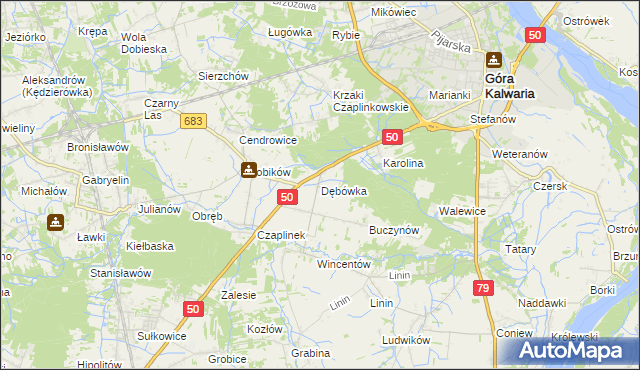 mapa Dębówka gmina Góra Kalwaria, Dębówka gmina Góra Kalwaria na mapie Targeo