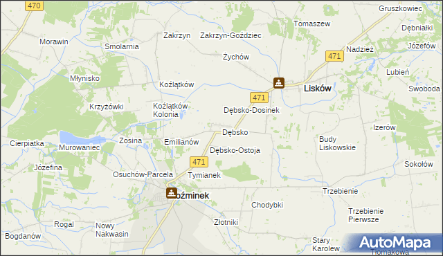 mapa Dębsko gmina Koźminek, Dębsko gmina Koźminek na mapie Targeo