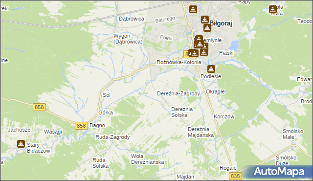 mapa Dereźnia-Zagrody, Dereźnia-Zagrody na mapie Targeo