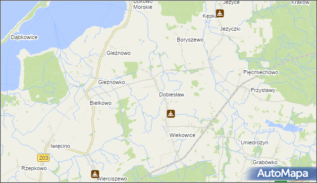 mapa Dobiesław gmina Darłowo, Dobiesław gmina Darłowo na mapie Targeo