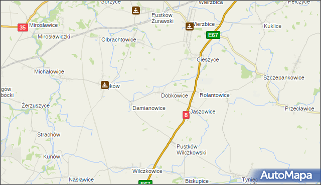 mapa Dobkowice gmina Kobierzyce, Dobkowice gmina Kobierzyce na mapie Targeo