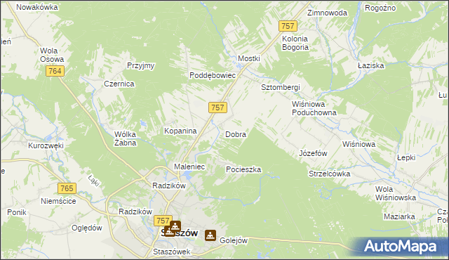 mapa Dobra gmina Staszów, Dobra gmina Staszów na mapie Targeo