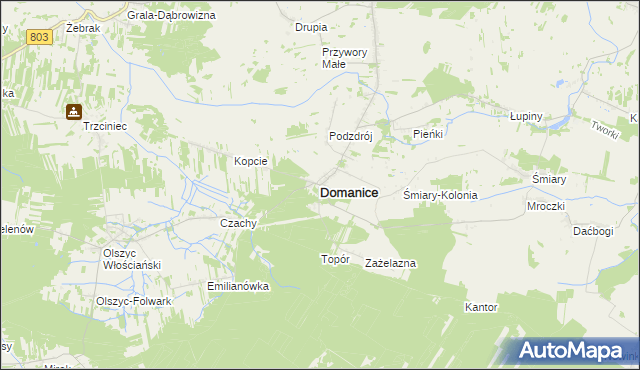 mapa Domanice powiat siedlecki, Domanice powiat siedlecki na mapie Targeo