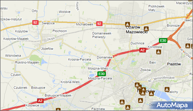 mapa Domaniew gmina Brwinów, Domaniew gmina Brwinów na mapie Targeo