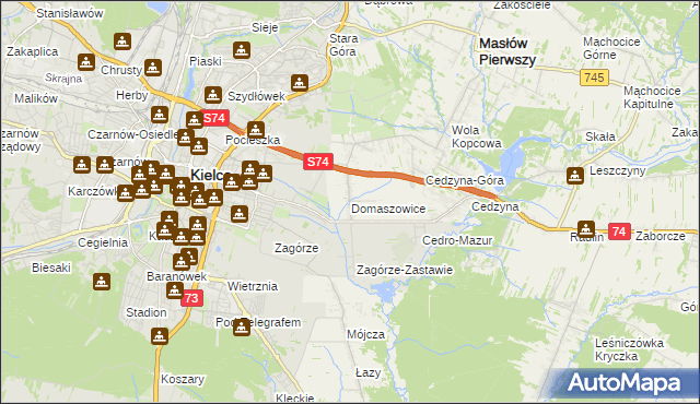 mapa Domaszowice gmina Masłów, Domaszowice gmina Masłów na mapie Targeo