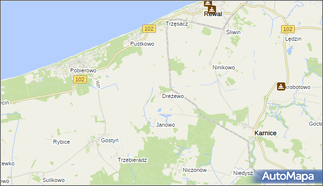 mapa Dreżewo, Dreżewo na mapie Targeo