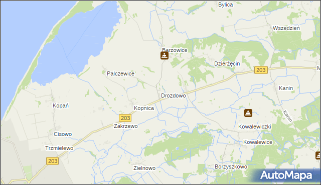 mapa Drozdowo gmina Darłowo, Drozdowo gmina Darłowo na mapie Targeo