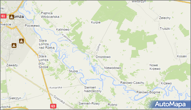 mapa Drozdowo gmina Piątnica, Drozdowo gmina Piątnica na mapie Targeo