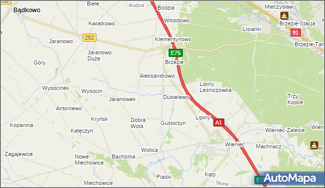 mapa Dubielewo gmina Brześć Kujawski, Dubielewo gmina Brześć Kujawski na mapie Targeo