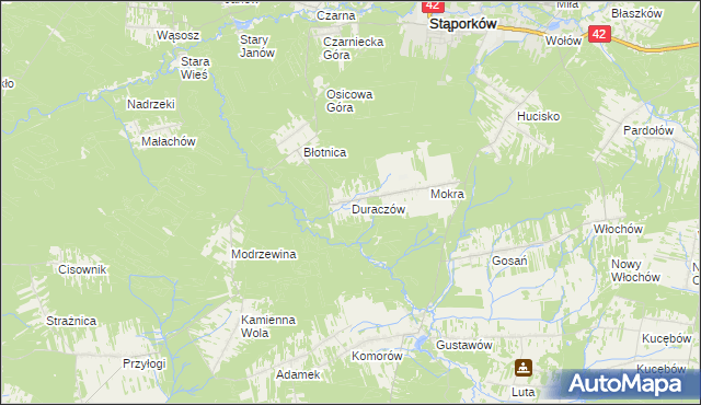 mapa Duraczów gmina Stąporków, Duraczów gmina Stąporków na mapie Targeo