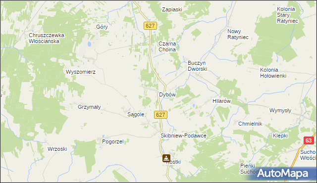 mapa Dybów gmina Kosów Lacki, Dybów gmina Kosów Lacki na mapie Targeo