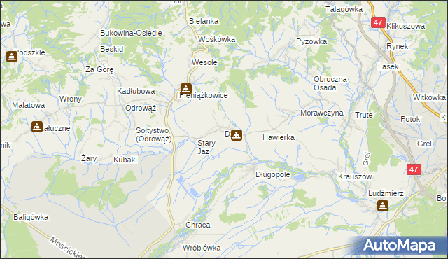 mapa Dział gmina Czarny Dunajec, Dział gmina Czarny Dunajec na mapie Targeo