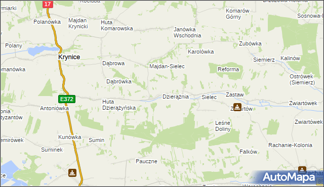 mapa Dzierążnia gmina Krynice, Dzierążnia gmina Krynice na mapie Targeo