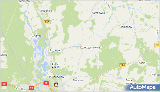 mapa Dzietrzychowice, Dzietrzychowice na mapie Targeo