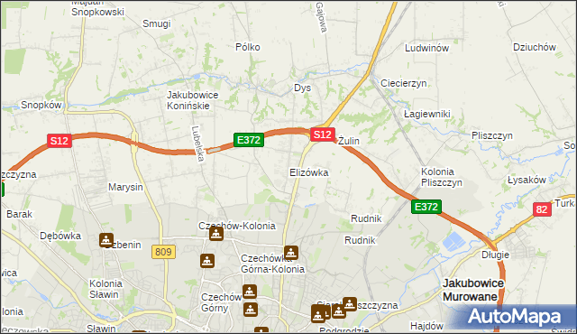 mapa Elizówka gmina Niemce, Elizówka gmina Niemce na mapie Targeo