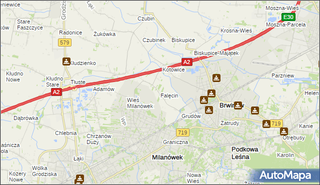 mapa Falęcin gmina Brwinów, Falęcin gmina Brwinów na mapie Targeo