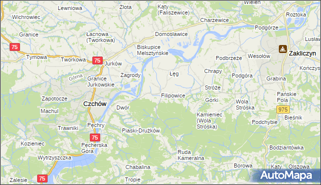 mapa Filipowice gmina Zakliczyn, Filipowice gmina Zakliczyn na mapie Targeo